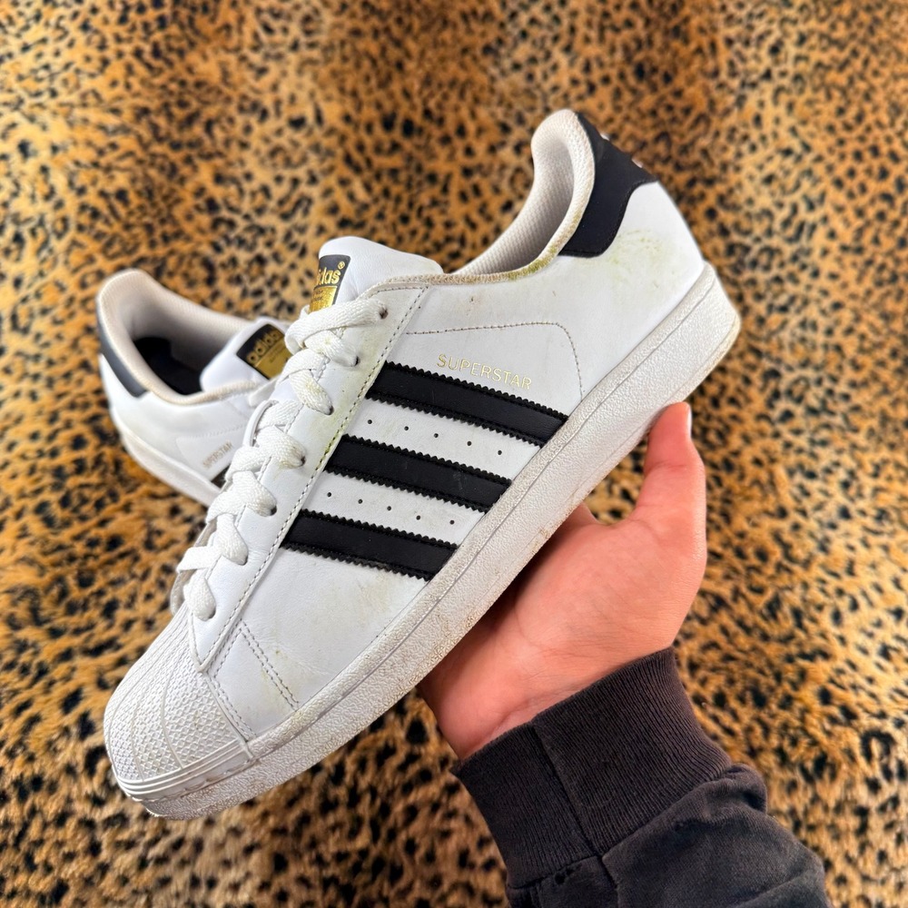 Adidas Superstar White Black Gold Shell Toe Sneakers Mens 9.5 U77124